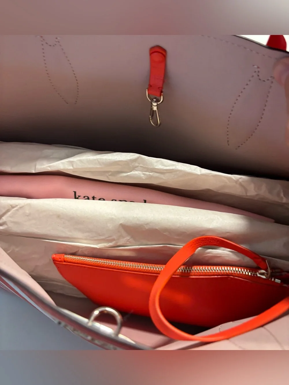 kate spade NWT Orange White Striped Tote with Detachable Pouch